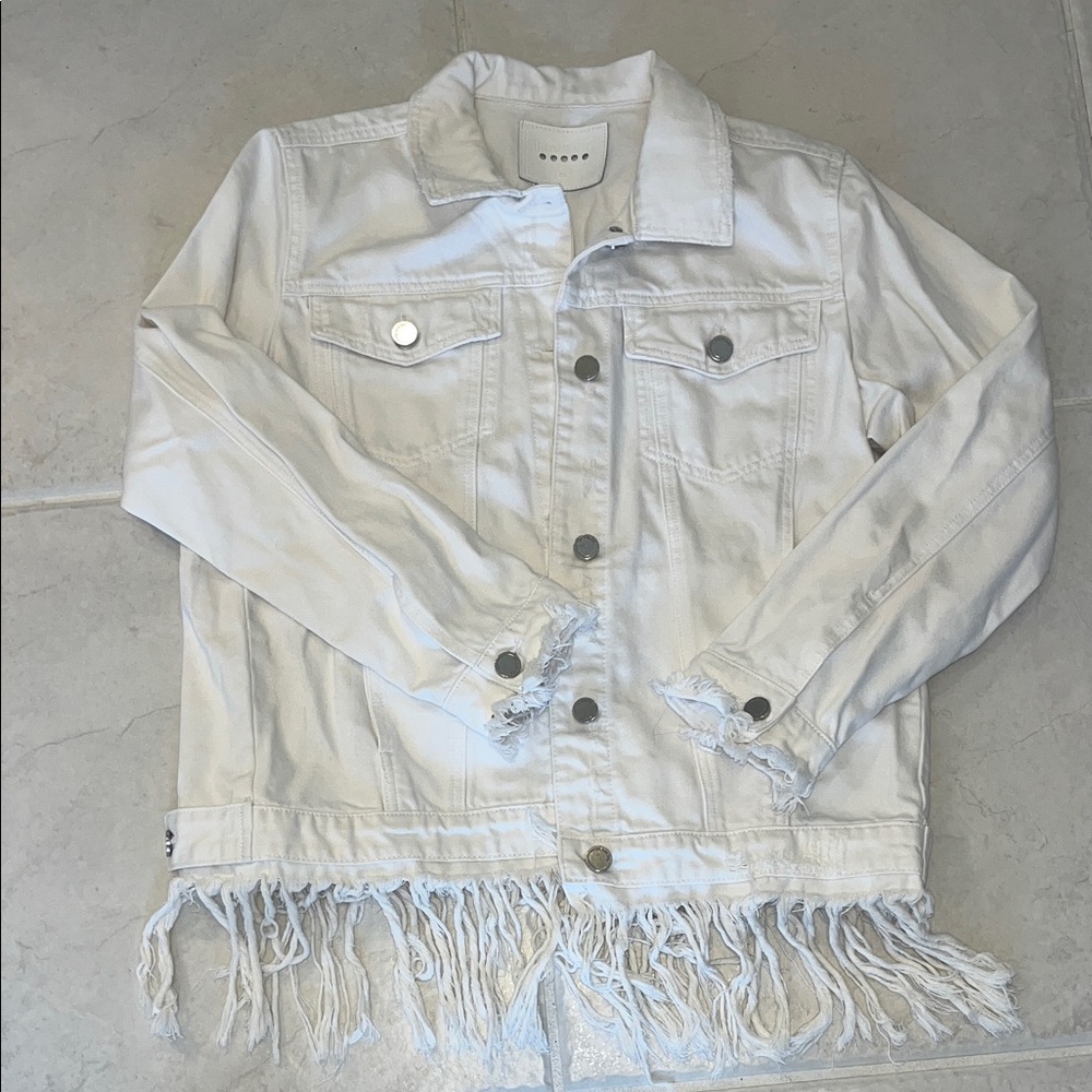Blank NYC White Fringed Denim Jacket
